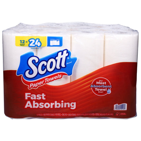 Scott One-Ply Fast Absorbing Paper Towels Double Rolls 12 ea - 1200 CT 2 Pack