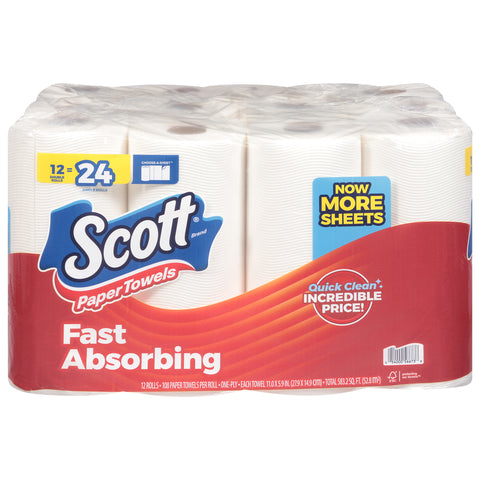 Scott One-Ply Choose-A-Sheet Fast Absorbing Paper Towels Double Rolls 12 ea - 1296 CT 2 Pack