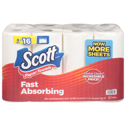Scott One-Ply Choose-A-Sheet Fast Absorbing Paper Towels Double Rolls 8 ea - 864 CT 4 Pack