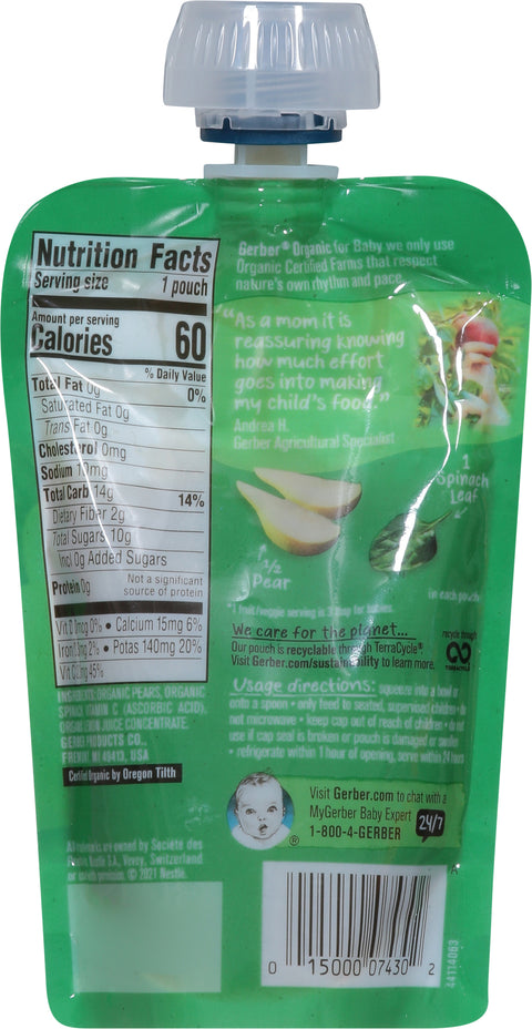 Gerber 2nd Foods Organic Pouch Pear Spinach 3.5 OZ