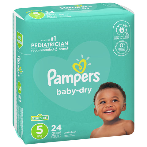 Pampers Diapers Baby Dry Jumbo Size 5 24 CT