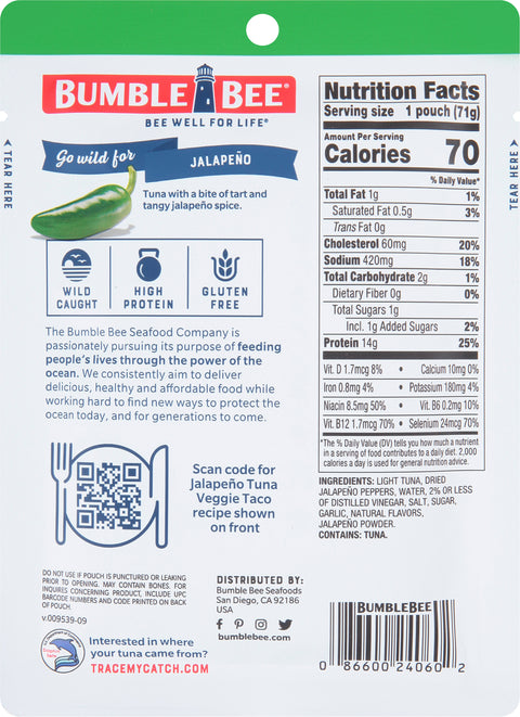 Bumble Bee Wild Caught Tuna With Jalapeno 2.5 OZ