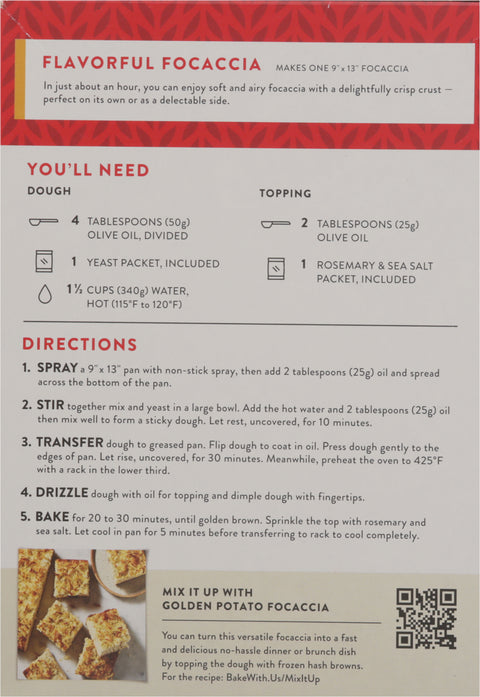 King Arthur Baking Company Crisp & Airy Focaccia Mix Kit 18.4 oz