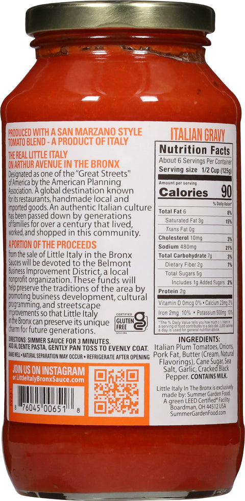 Little Italy in the Bronx Italian Gravy Dinner Sauce 24 oz