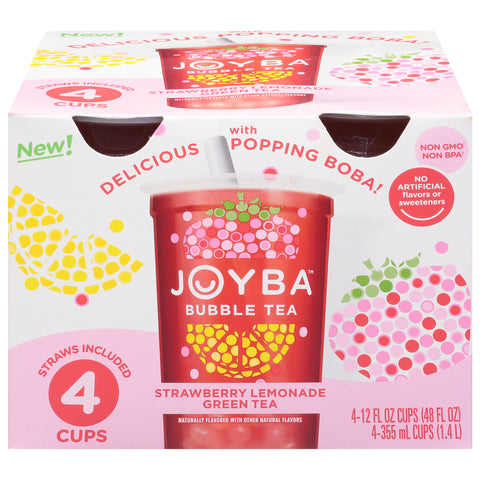 Joyba Strawberry Lemonade Green Tea Bubble Tea 4 - 12 fl oz Cups - 4 Pack