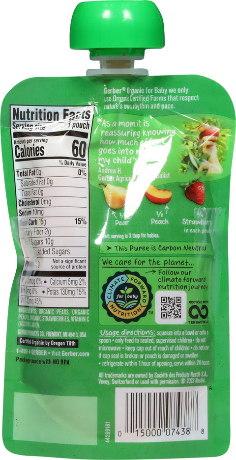 Gerber 2nd Foods Organic Pouch Pear Peach Strawberry 3.5 OZ