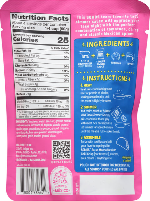 Somos Mild Taco Simmer Sauce 8 oz