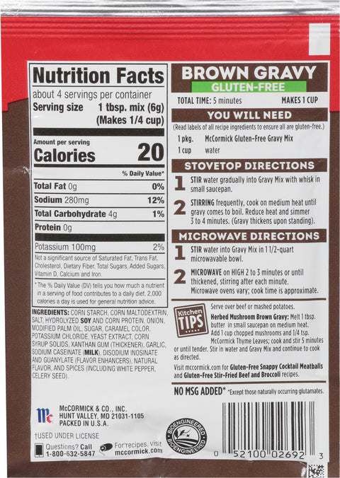 McCormick Gluten-Free Brown Gravy - 0.88 OZ 12 Pack