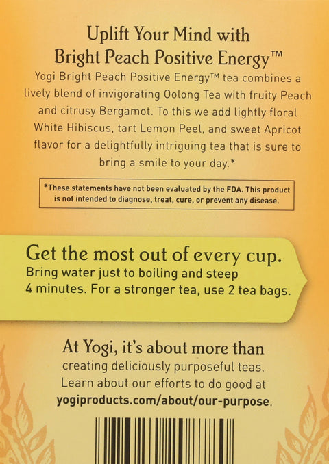 Yogi Bright Day Tea Bags Peach Bergamot Herbal Supplement 16 Tea Bags