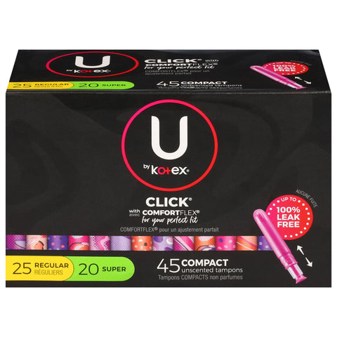 U by Kotex Click Regular/Super Compact Unscented Tampons 45 ea