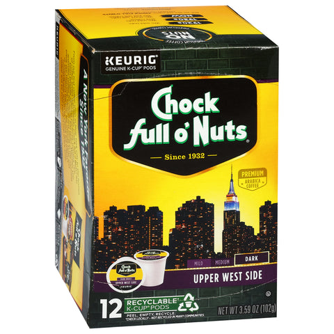 Chock Full O'Nuts Dark Roast Upper West Side Coffee 12 K-Cup Pods