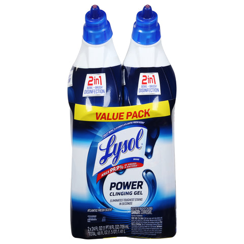 Lysol Power 2 in 1 Atlantic Fresh Scent Clinging Gel Value Pack 2 - 24 fl oz Packs - 4 Pack