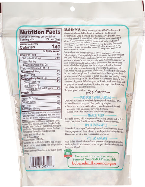 Bob's Red Mill Gluten Free Paleo Style Muesli Cold Cereal 14 OZ