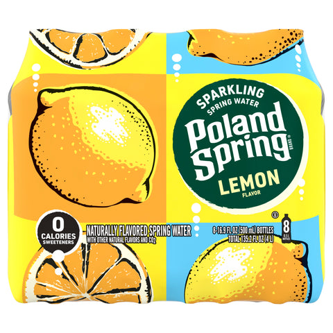 Poland Spring Sparkling Water, Lively Lemon, 16.9 oz. Bottles (8 Count) - 3 Pack