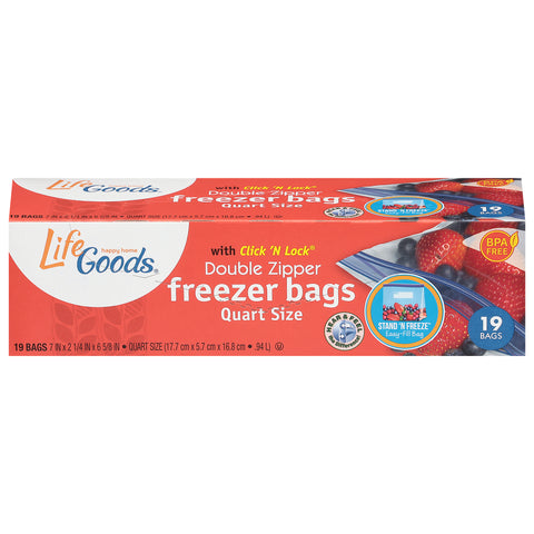 Life Goods Double Zipper Freezer Bags Quart Size 19 ea - 19 CT 12 Pack