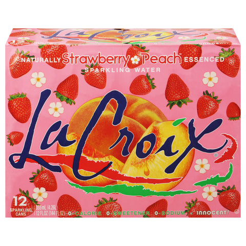 LaCroix Strawberry Peach Sparkling Water 12 - 355 ml Cans - 2 Pack