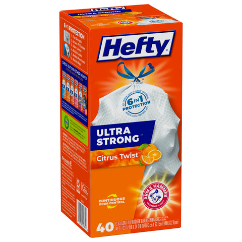 Hefty Ultra Strong 13 Gallon Drawstring Citrus Twist Tall Kitchen Bags 40 ea