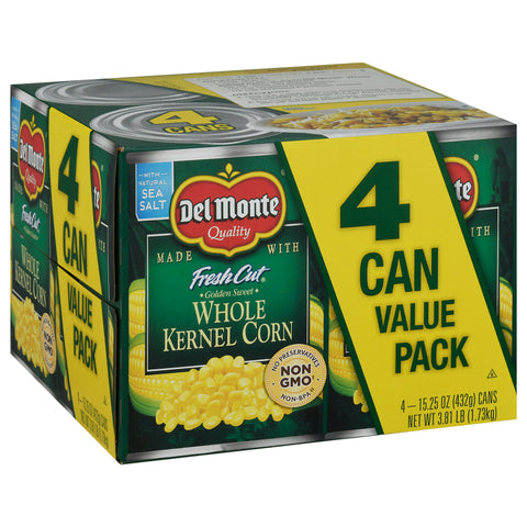 Del Monte Fresh Cut Whole Golden Sweet Kernel Corn Value Pack 4 - 15.25 oz Cans - 6 Pack