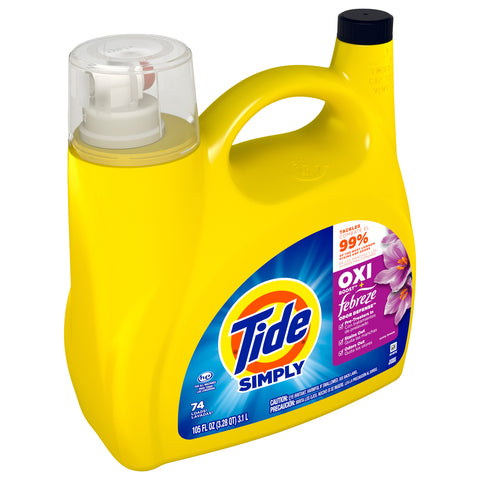Tide Simply Oxi Boost + Febreze Odor Defense, 105 fl oz, 74 Loads, Tough on Stains and Odors, Febreze Sunny Breeze Scent