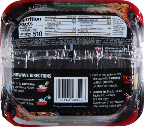 Nissin Chow Mein Restaurant Style Teriyaki Vegetable Flavor Chow Mein Noodles 4 oz