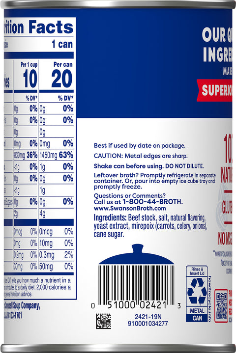 Swanson Broth 99% Fat Free Beef 14.5 OZ