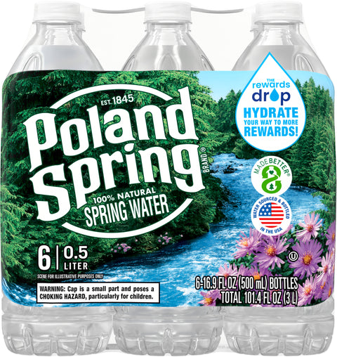 POLAND SPRING Brand 100% Natural Spring Water, 16.9-ounce plastic bottles (Pack of 6)