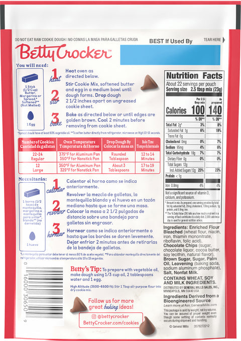 Betty Crocker Mix Cookie Chocolate Chip Pouch 17.5 OZ
