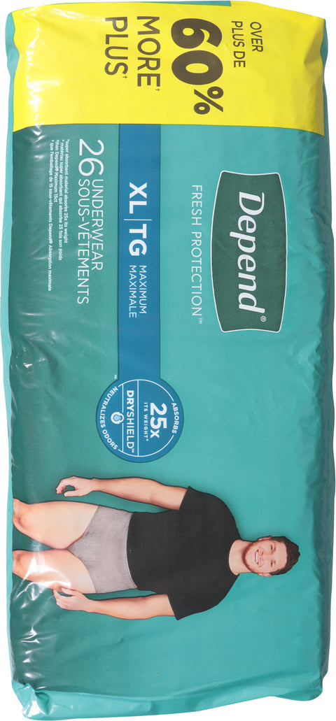 Depend Fresh Protection Maximum Underwear Men XL 26 ea