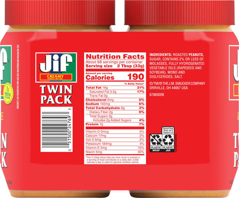 Jif Creamy Peanut Butter Twin Pack 80 OZ