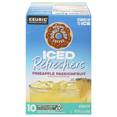 Donut Shop Iced Refreshers Pineapple Passionfruit Beverage Mix 10 K-Cup Pods - 6 Pack