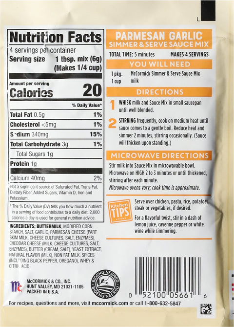 McCormick Parmesan Garlic Sauce Mix - 0.87 OZ 12 Pack