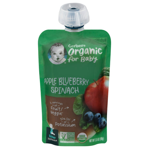 Gerber 2nd Foods Organic Pouch Apples Blueberries & Spinach 3.5 OZ