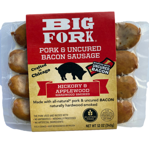 Big Fork Brands Bacon Sausage Hickory & Applewood Hardwood Smoked - 12 OZ 8 Pack