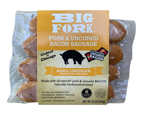 Big Fork Brands Bacon Sausage Aged Cheddar Hardwood Smoked - 12 OZ 8 Pack