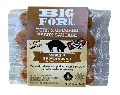 Big Fork Brands Bacon Sausage Maple & Brown Sugar Hardwood Smoked - 12 OZ 8 Pack
