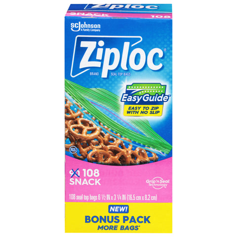 Ziploc Seal Top Snack Bags Bonus Pack 108 Bags - 12 Pack