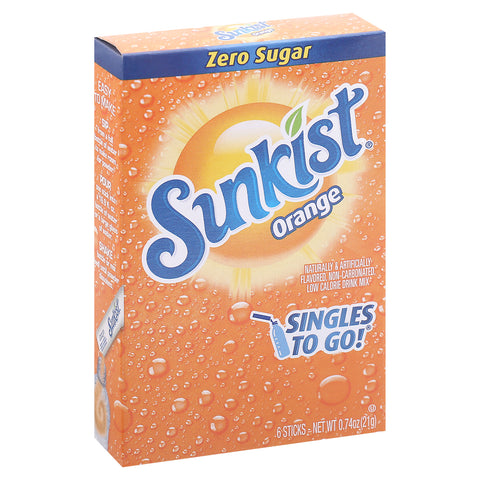 Sunkist Singles to Go! Zero Sugar Orange Drink Mix 6 Sticks - 12 Pack