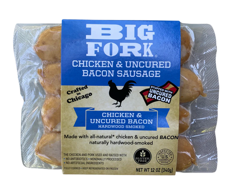 Big Fork Brands Bacon Sausage Chicken & Uncured Bacon Hardwood Smoked - 12 OZ 8 Pack