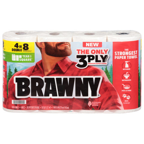 Brawny Tear-A-Square White 3-Ply Double Rolls Paper Towels 4 Rolls - 6 Pack
