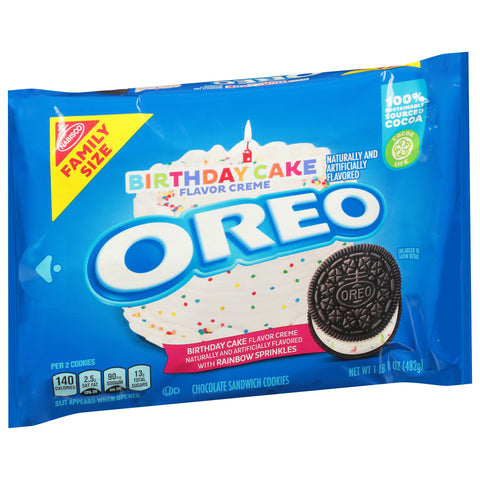 Oreo Birthday Cake Flavor Creme Chocolate Sandwich Cookies Family Size 17 oz