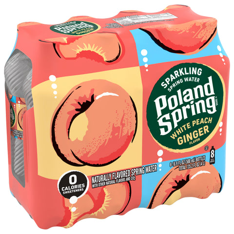 Poland Spring Sparkling Water, White Peach Ginger, 16.9 oz. Plastic Bottles (8 Count)