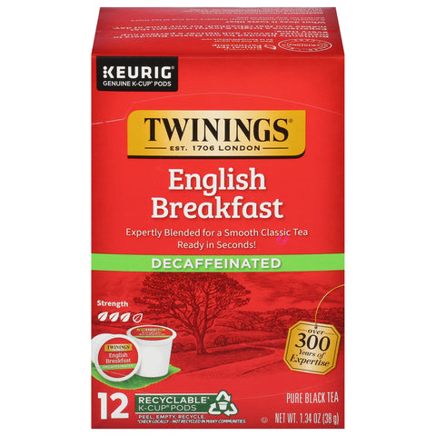 Twinings Decaffeinated Pure English Breakfast Black Tea 12 K-Cup Pods - 6 Pack