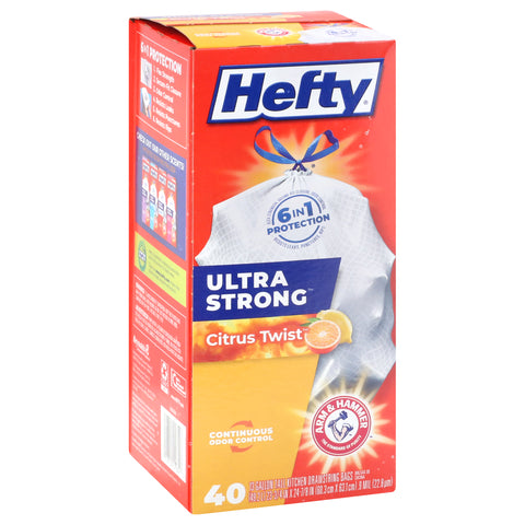 Hefty Ultra Strong 13 Gallon Drawstring Citrus Twist Tall Kitchen Bags 40 ea - 6 Pack