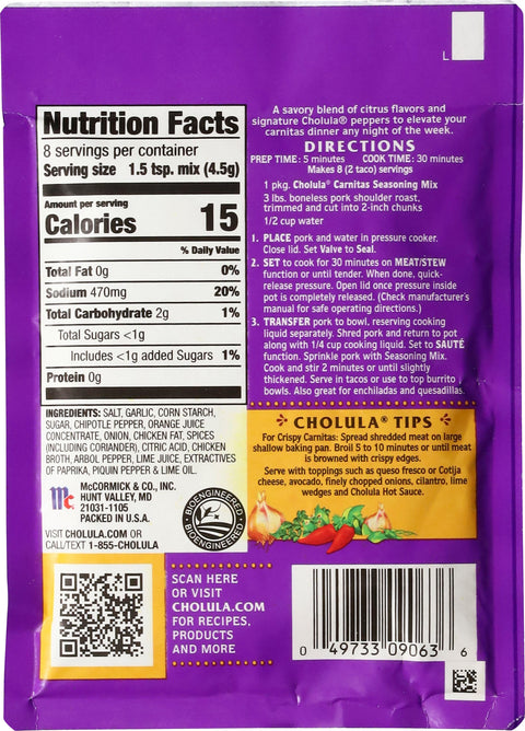 Cholula Mild Pork Carnitas Seasoning Mix 1.3 oz