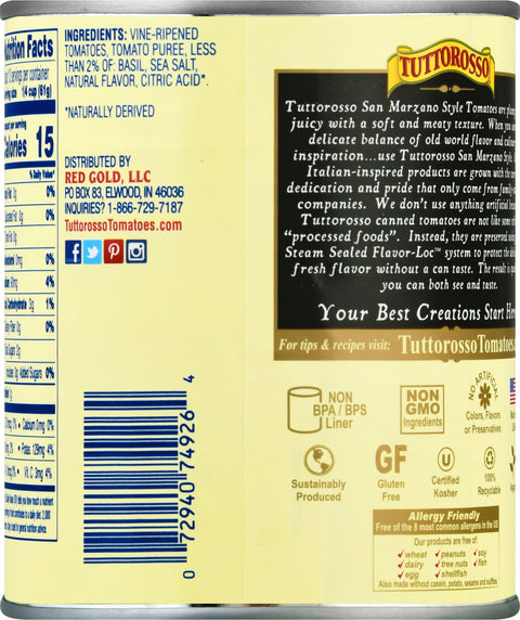 Tuttorosso San Marzano With Basil & Sea Salt 28 OZ