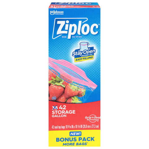 Ziploc Gallon Storage Seal Top Bags Bonus Pack 42 Bags - 9 Pack