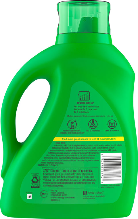 Gain Liquid Laundry Detergent, Happy, 88 fl oz, 61 Loads, HE Compatible