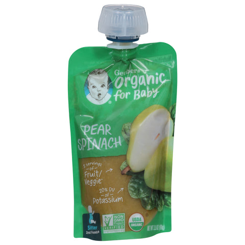 Gerber 2nd Foods Organic Pouch Pear Spinach 3.5 OZ