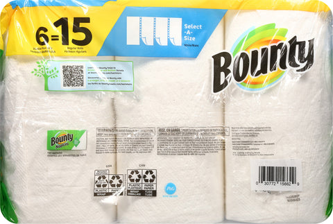 Bounty 2-Ply White Select-A-Size Paper Towels Double Plus Rolls 6 ea