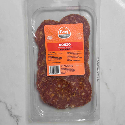 Foris Extraordinary Meats Rojizo Chorizo, Large Format, Pre-Sliced Tray - 1.875 LB 15 Pack